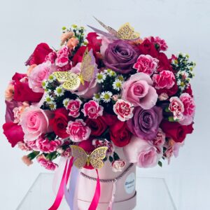 5 docenas de rosas Aster Mezcla de claveles Florero rosa de lujo