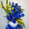 Blue roses and yellow tulips