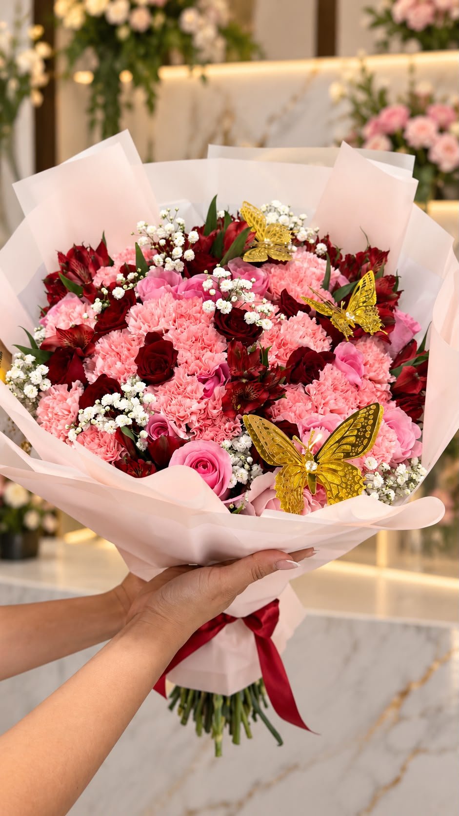 Crimson Romance | Luxury Roses & Carnations Bouquet Miami