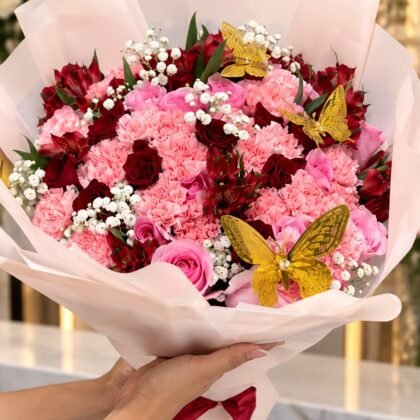 Crimson Romance | Luxury Roses & Carnations Bouquet Miami