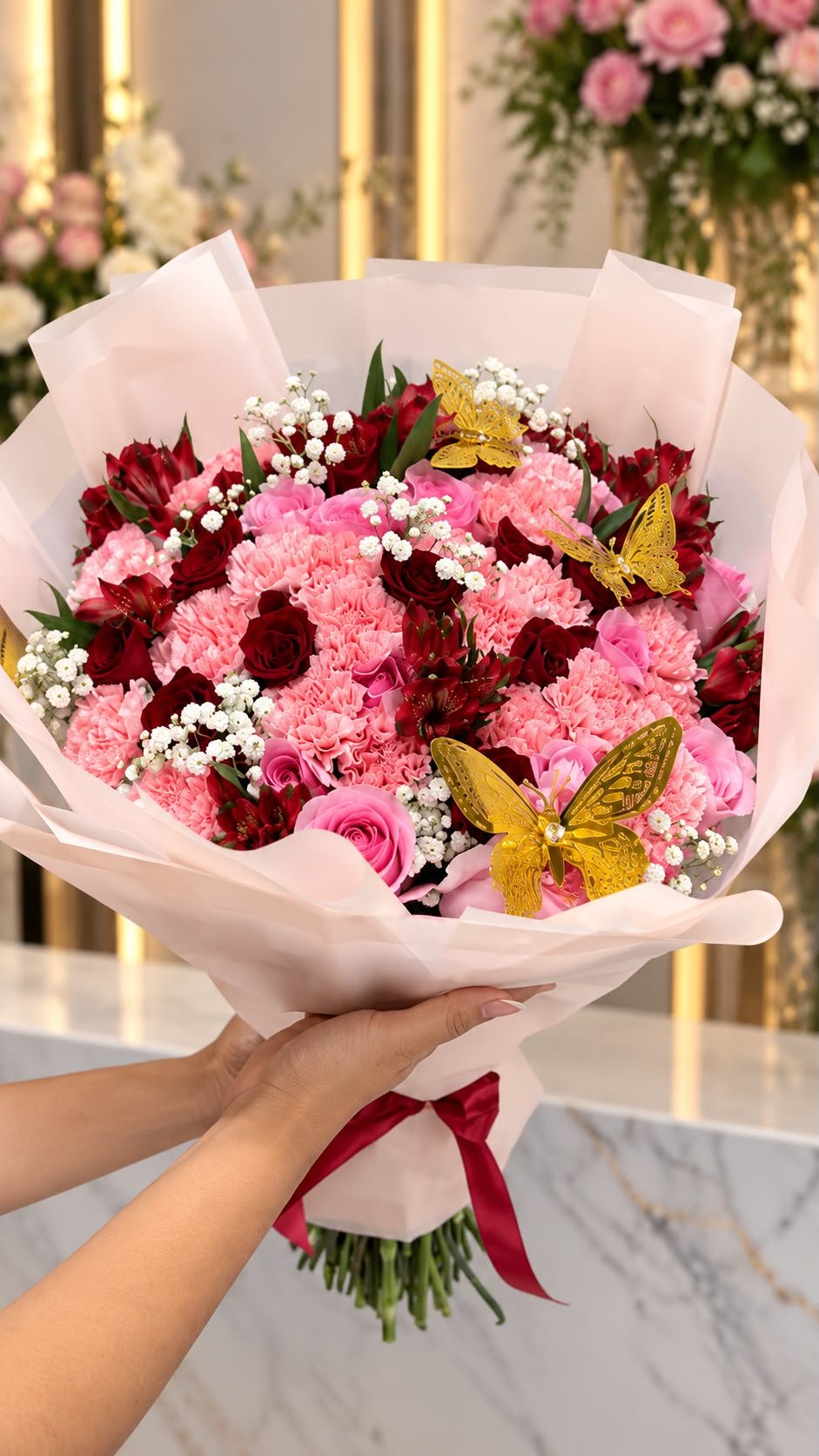 Crimson Romance | Luxury Roses & Carnations Bouquet Miami - Image 2