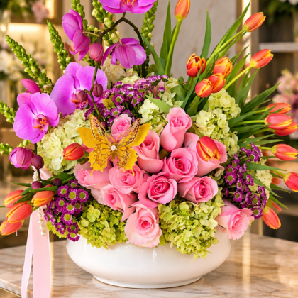 Bella Bloom – Luxury Roses, Orchids & Tulips Arrangement
